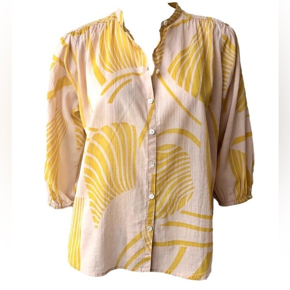 FRNCH Button Up Gauzy Blouse Green Apricot Small - Picture 3 of 11